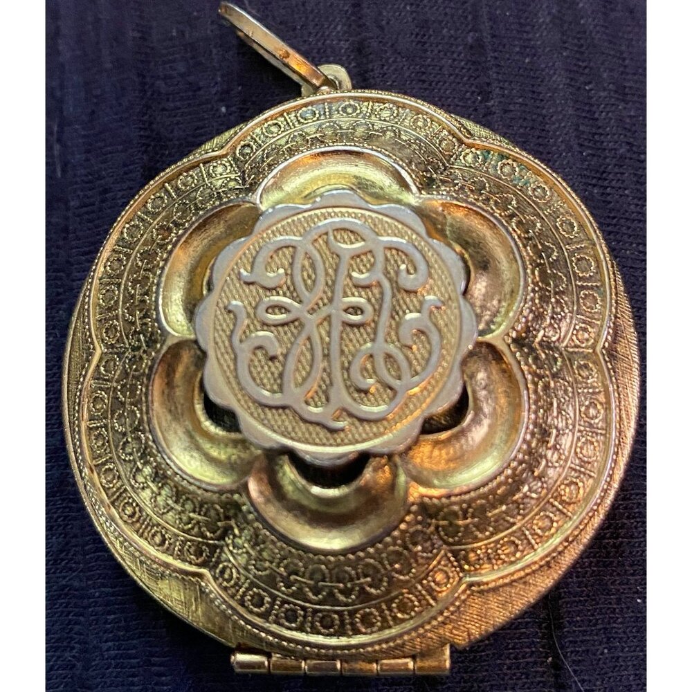 Vintage Freirich Goldtone Round Locket Pendant With Intricate Floral Design & Hi